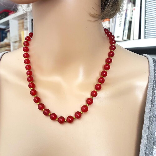 Collier rubis 47 cm perles de 8mm bijou femme