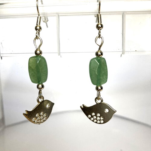Boucles d'oreilles aventurine et oiseau bijou femme