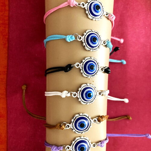 Bracelet porte bonheur, grec, émaillé tendance cordon coton couleur au choix réglable délicat bijou homme ou femme