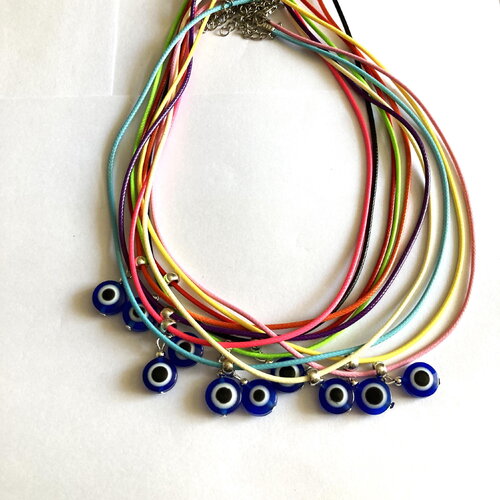 Pendentif porte bonheur grec en verre 12mm tendance collier cordon 45/50 cm couleur au choix bijou homme femme