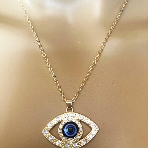Pendentif porte bonheur grec protection tendance collier chaîne 45/50 cm bijou homme femme