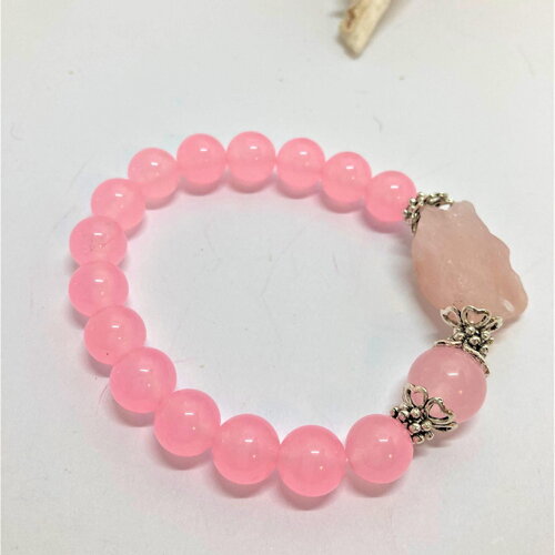 Quartz rose bracelet tendance de 16 à 19 cm perles de 8mm avec breloques bijou femme