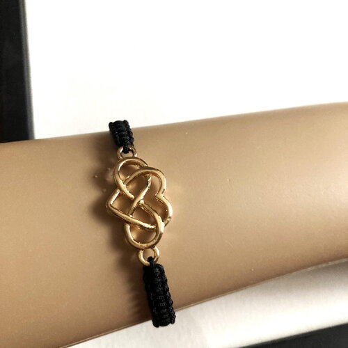Bracelet coton tressé noir fin joli motif doré tendance bijou homme ou femme