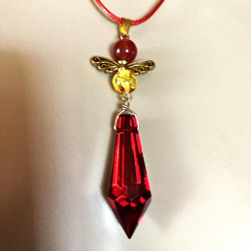 Pendentif pointe cristal sur collier cordon rouge ou noir 45/50 cm bijou femme