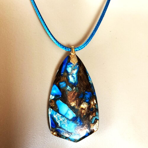 Pendentif pierre en jaspe sur collier cordon turquoise ou noir 45/50 cm bijou femme