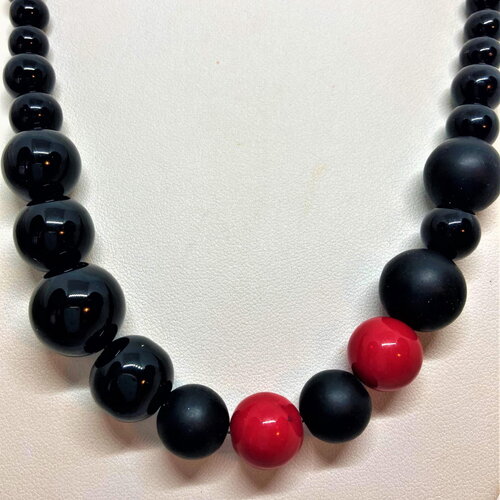 Collier corail rouge, onyx noir mat, brillant, 48 cm grosses perles bijoux femme