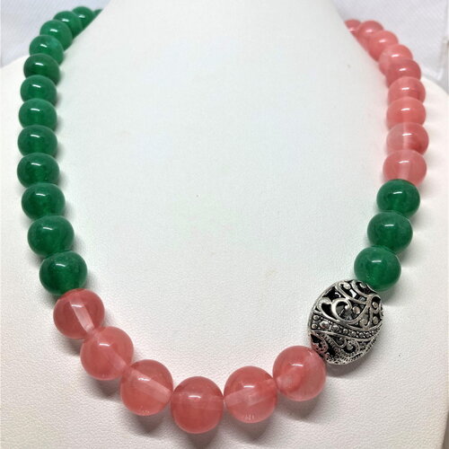 Jade, tourmaline, collier 49cm pierre véritable perles &quot;placées&quot; de 12mm bijou femme
