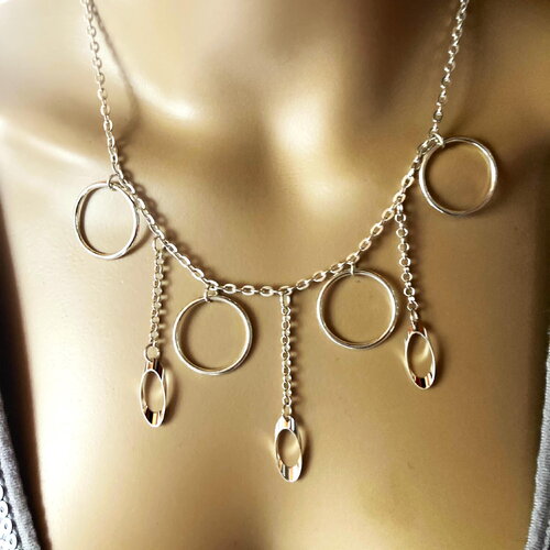 Collier original en métal argenté 46 cm bijou femme