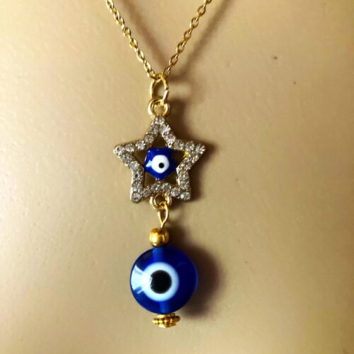 Pendentif porte bonheur grec protection strass tendance collier chaîne fine 40/45 cm bijou homme femme