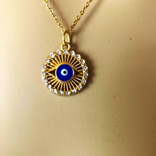 Pendentif porte bonheur grec protection strass tendance collier chaîne fine 40/45 cm bijou homme femme