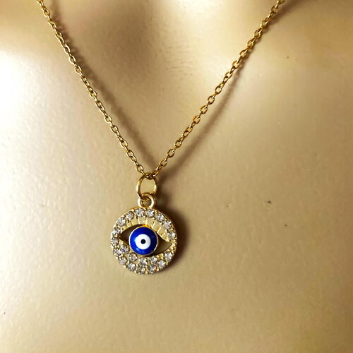Pendentif porte bonheur grec protection strass tendance collier chaîne fine 40/45 cm bijou homme femme
