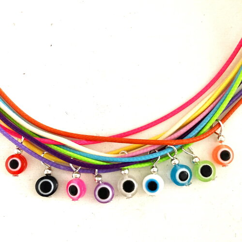 Pendentif petite fille porte bonheur grec en verre 12mm tendance collier cordon 45/50 cm couleur au choix bijou petite fille