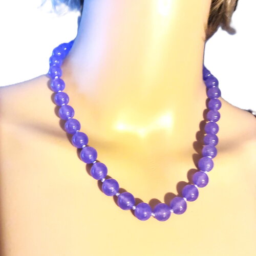 Collier jade mauve, 46 cm perles de 10mm bijou femme