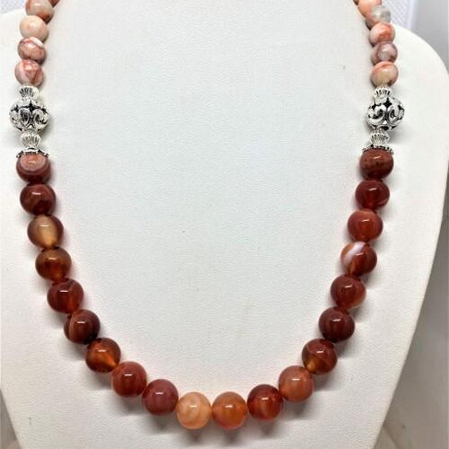 Collier agate, jaspe 48 cm pierre semi-précieuse argent tibétain bijou femme