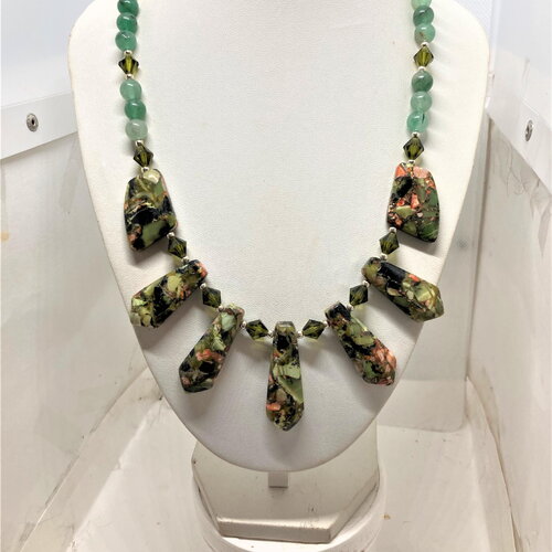 Collier agate veinée et jaspe superbe collier 50 cm avec grandes pierres plates à la base très original bijou femme