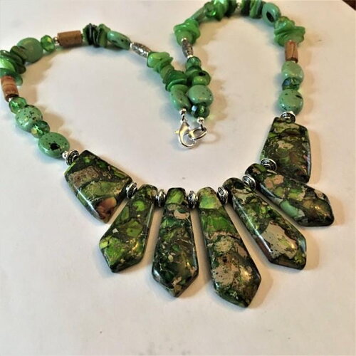 Collier jaspe jade nacre cristal superbe collier avec pendants 52cm bijou femme.