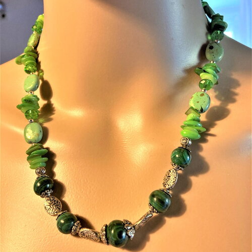 Collier malachite jade nacre cristal collier 48cm original bijou femme