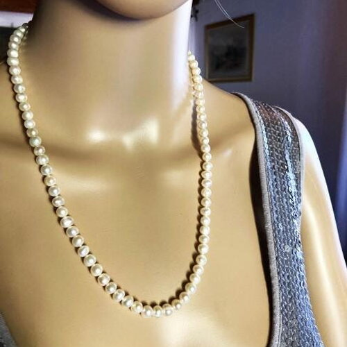 Collier perles de culture d'eau douce baroque blanches 59 cm perles 6/7mm bijou femme
