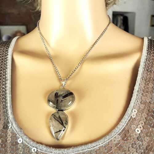 Pendentif agate sur collier chaîne acier inoxydable argentée 45 cm bijou femme
