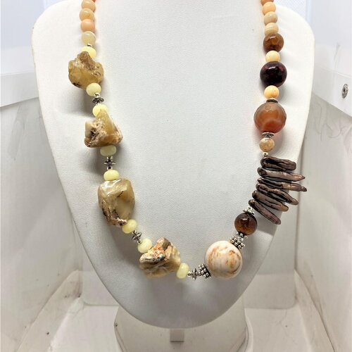 Citrine brute, agate, jade jaune, késhi marron, collier 53cm bijou femme