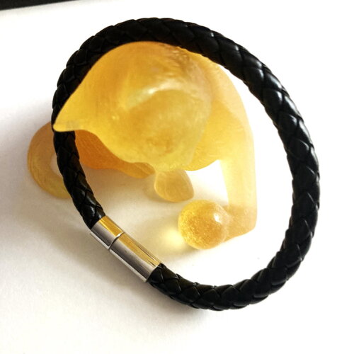 Bracelet tressé noir fermoir magnétique tendance bijou homme