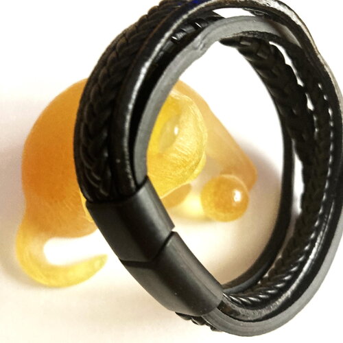Bracelet noir 5 rangs fermoir magnétique tendance bijou homme