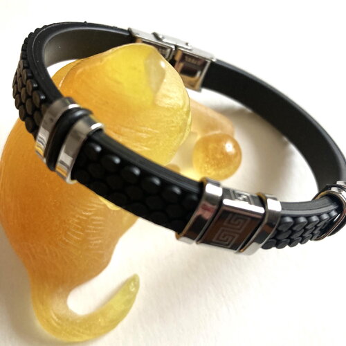 Bracelet plat noir fermoir classique tendance bijou homme