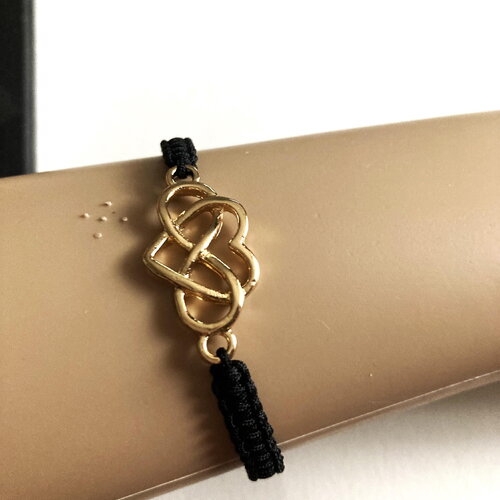 Bracelet coton tressé noir fin joli motif doré tendance bijou homme ou femme