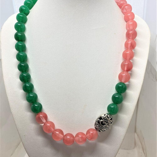 Collier jade, tourmaline, 49cm pierre véritable perles "placées" de 12mm bijou femme