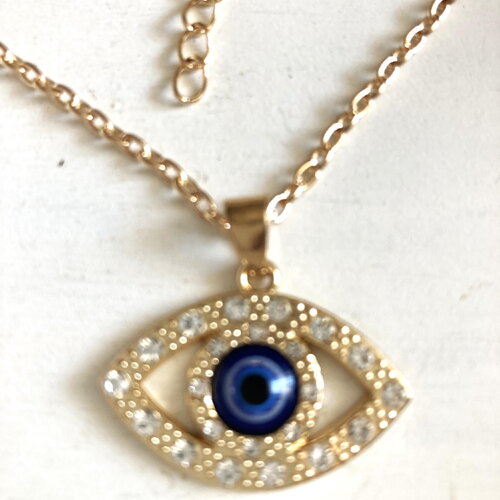 Pendentif porte bonheur grec protection tendance collier chaîne acier inoxydable 45/50 cm bijou homme femme
