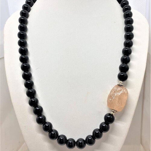Collier onyx noir quartz fumé brut 52 cm perles de 10mm bijoux hortense bijou femme