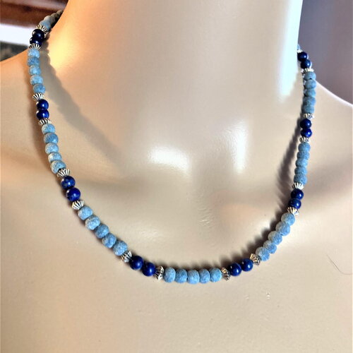 Lapis lazuli corail bleu mat collier fin au choix 45 cm ou 50 cm perles rondes de 4mm bijou femme