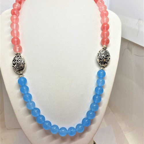 Aigue marine et tourmaline collier long perles 10mm pierres fines 54cm bijou femme