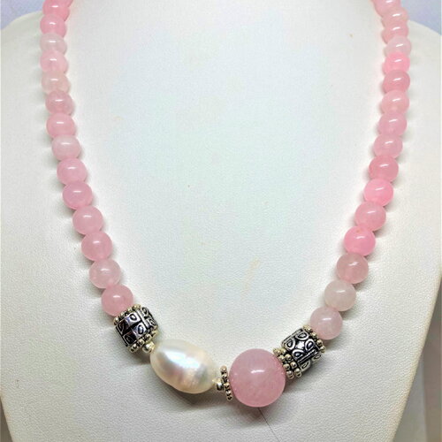 Collier quartz rose 47 cm en pierres fines bijou femme