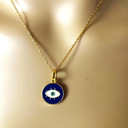 Pendentif doré porte bonheur grec protection, tendance collier chaîne dorée 40/45 cm bijou homme femme