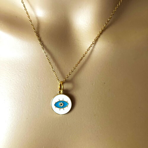 Pendentif doré porte bonheur grec protection, tendance collier chaîne dorée 40/45 cm bijou homme femme