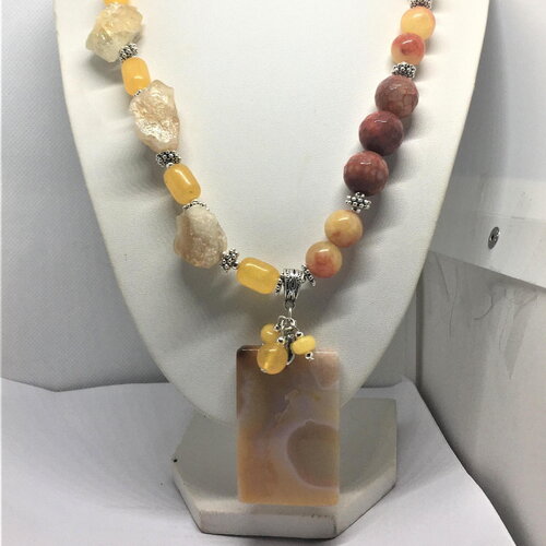 Citrine brute agate jade superbe collier pendentif pierre fine semi-précieuse collier 52cm bijou femme