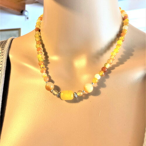 Agate orange perles en agate collier fin 44 cm bijou femme