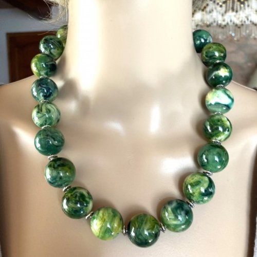 Collier ambre vert superbe collier 53 cm magnifique perles de 20 mm bijou femme bijoux ambre