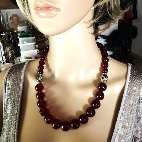 Collier ambre brun rouge collier 54 cm perles de 16mm et perles de 12mm bijou femme