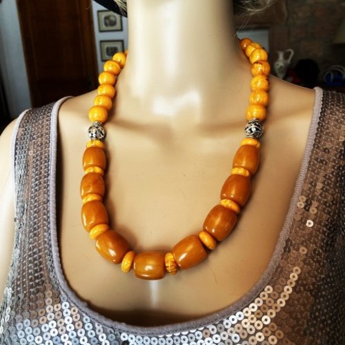 Collier ambre miel superbe collier/sautoir 63 cm très grosses perles bijou femme