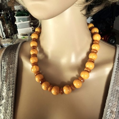 Collier ambre miel collier 49 cm perles rondes de 16mm bijou femme