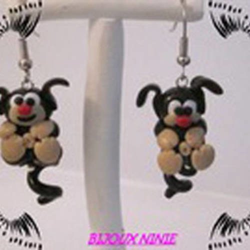 Boucles d'oreilles marsupilami artisanal en fimo 