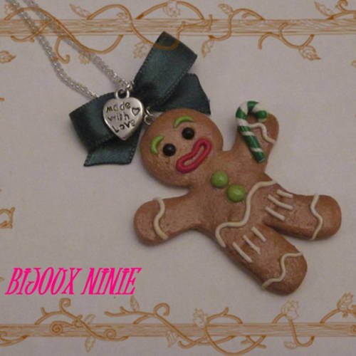 Collier biscuit pain d'épice en fimo