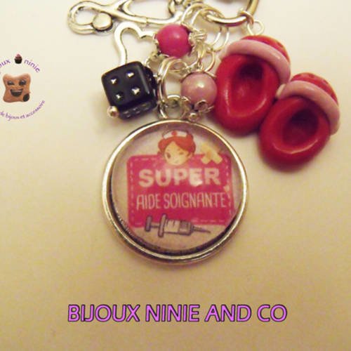 Super aide soignante porte clés, bijoux de sac argenté, artisanal 