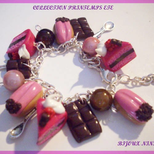 Bracelet gourmand gâteaux chocolat en fimo 