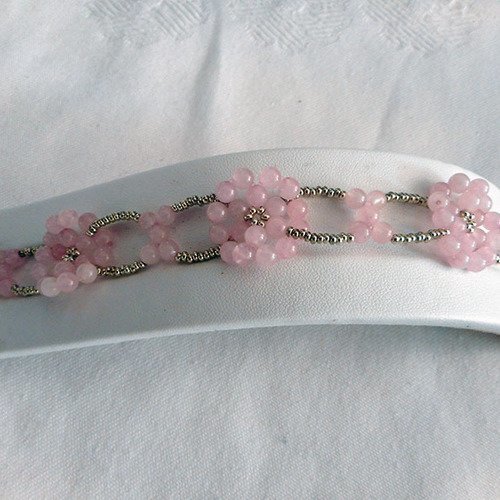 Bracelet fleurs de quartz rose  romantique