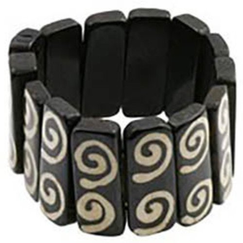 Bracelet ivoire végétal noir spirales blanches