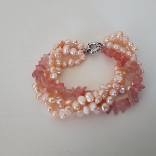 Bracelet perle eau douce et quartz rose plein de douceur