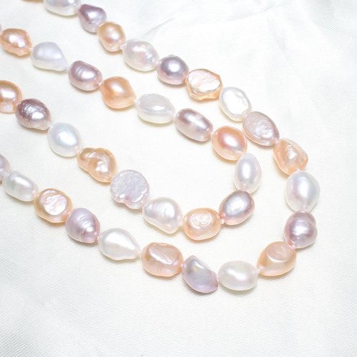 Collier long 120 cm perle eau douce baroque couleur pastel avec nœuds entre chaque perle